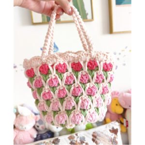 Crocheted Pink Tulip Bag (1)