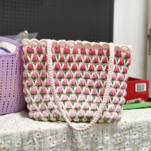Crocheted Pink Tulip Bag4